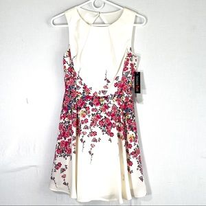 Teeze Me Ivory/ Multi. Sleeveless Size 1 Cutout Back Lined Floral Dress NWT